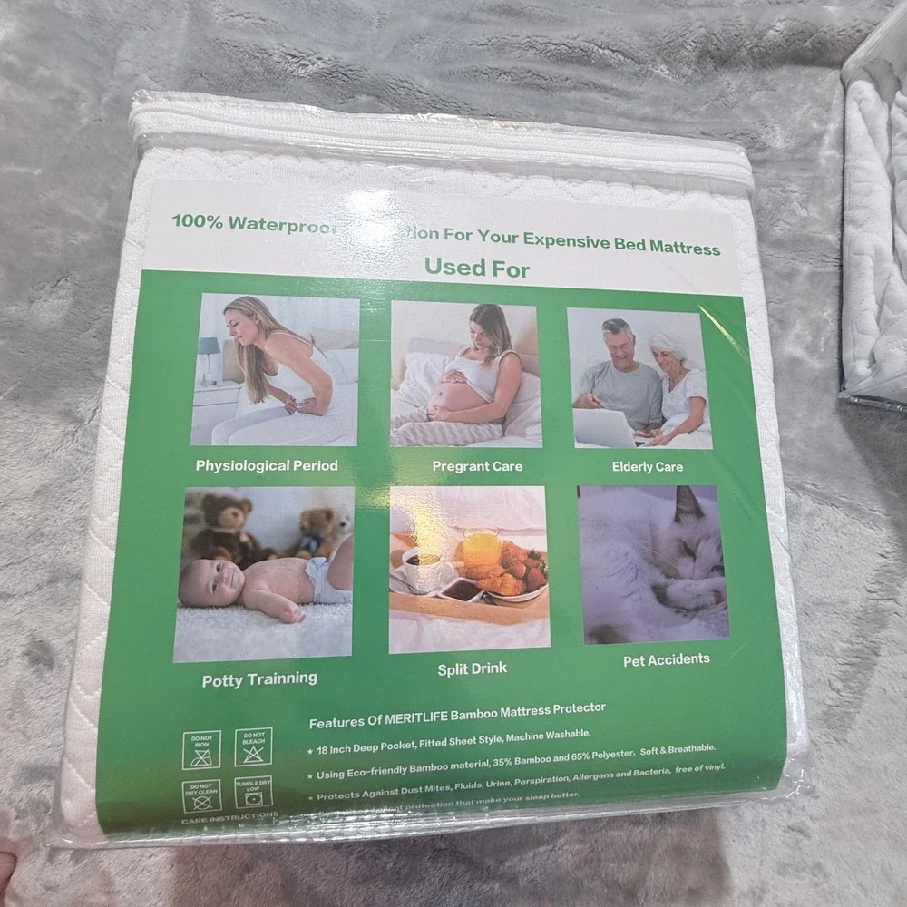MERITLIFE Waterproof Bamboo Mattress Protector Queen Size‎ 10 Year Warranty